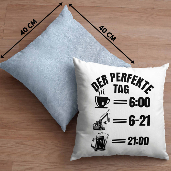 Baustelle Kissen mit Füllung 40x40 Geschenk Der Perfekte Tag Bauarbeiter Geschenkidee für Männer Baggerfahrer Bagger Baggerführer (Grau) Blau Trendation