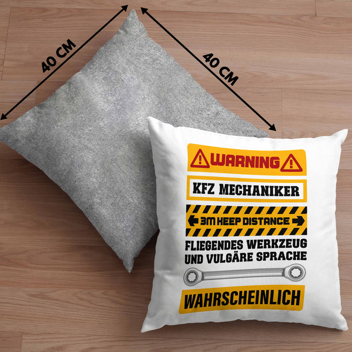 KFZ Mechaniker Kissen mit Füllung 40x40 Geschenk Lustig Spruch Geschenkidee Mechaniker Lustig (Grau) Grau Trendation