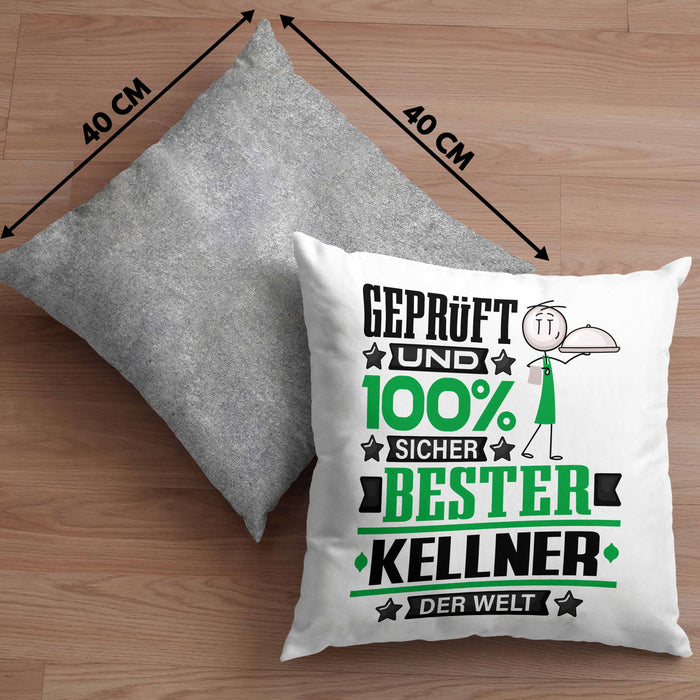 Kellner Geschenk Lustiger Spruch für Kellner Geschenkidee Bester Kellner Der WeltKissen mit Füllung 40x40 (Grau) Grau Trendation