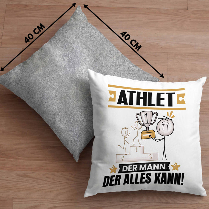 Athlet Kissen mit Füllung 40x40 Geschenk für Athlet Der Mann Der Alles Kann Geschenkidee zum Geburtstag (Grau) Grau Trendation