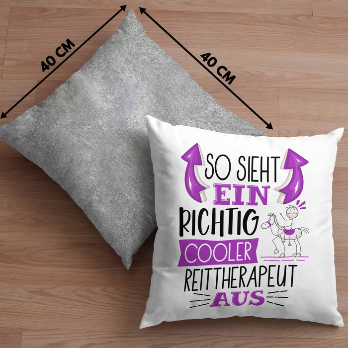So Sieht Ein Richtig Cooler Reittherapeut Aus Kissen mit Füllung 40x40 Geschenk für Reittherapie Geschenkidee Spruch (Grau) Grau Trendation