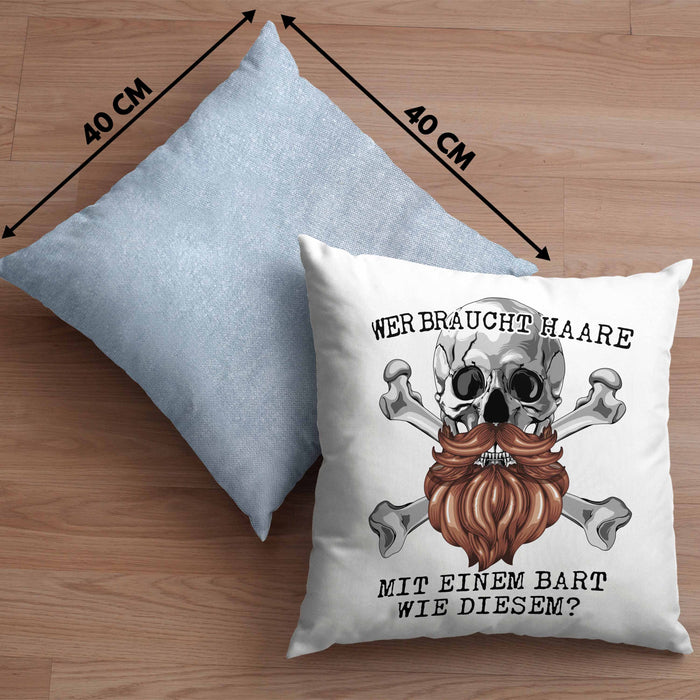 Glatze Bart Echter Mann Kissen mit Füllung 40x40 Geschenk Wer Braucht Haare Mit Einem Bart Wie Diesem (Grau) Blau Trendation