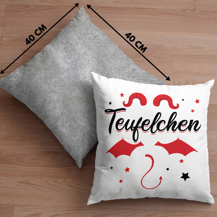 Teufelchen Kissen mit Füllung 40x40 Geschenk für Frauen Teufel (Grau) Grau Trendation