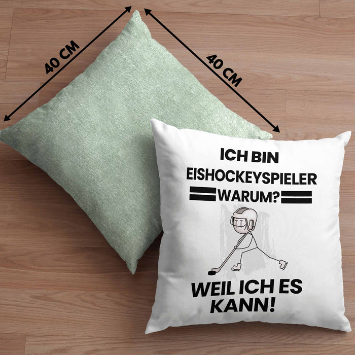 Eishockeyspieler Geschenk Kissen mit Füllung 40x40 Lustiger Spruch Ich Bin Eishockeyspieler Warum Weil Ich Es Kann Geschenkidee Bester Eishockeyspieler Geburtstag (Grau) Grün Trendation
