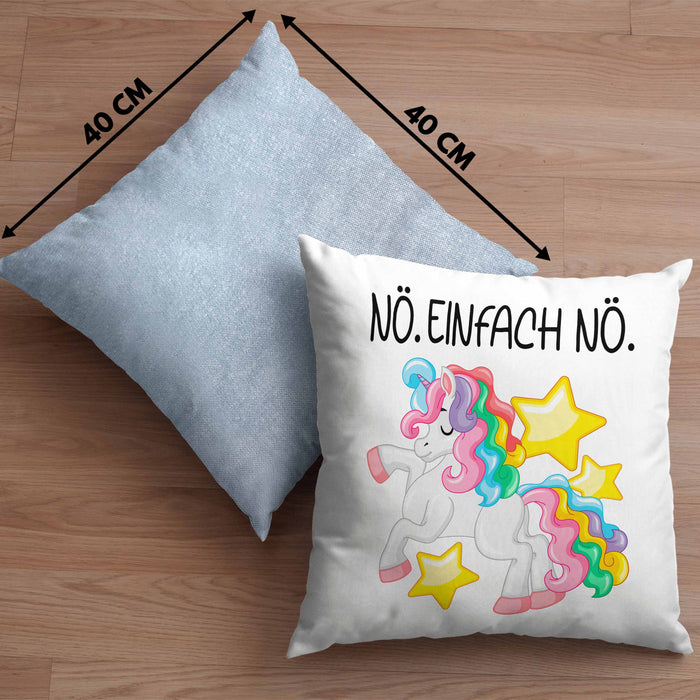 Lustige Nö Einfach Nö Kissen mit Füllung 40x40 Mit Spruch Einhorn Geschenk Mama Freundin Kollegin Geschenkidee Arbeit Frauen (Grau) Blau Trendation