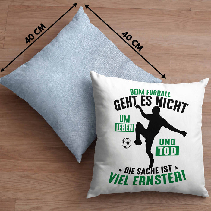Fussballer Kissen mit Füllung 40x40 Geschenk Fussballspieler Geschenkidee Es Geht Nicht Um Leben Oder Tod (Grau) Blau Trendation