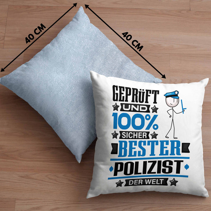 Polizist Geschenk Lustiger Spruch für Polizist Geschenkidee Bester Polizist Der WeltKissen mit Füllung 40x40 (Grau) Blau Trendation