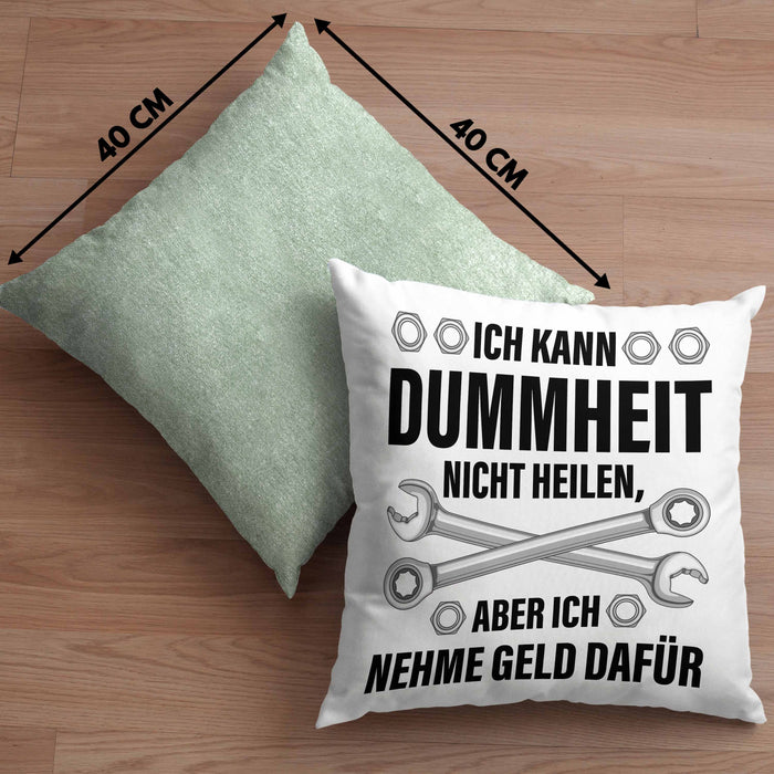 KFZ Mechaniker Geschenk Lustig Kissen mit Füllung 40x40 Automechaniker Handwerker Mechatroniker Werkstatt Kissen mit Füllung 40x40 (Grau) Grün Trendation