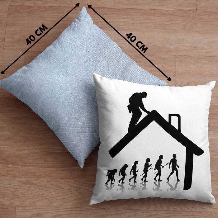 Dachdecker Geschenk Kissen mit Füllung 40x40 Evolution Geschenkidee Spruch (Grau) Blau Trendation
