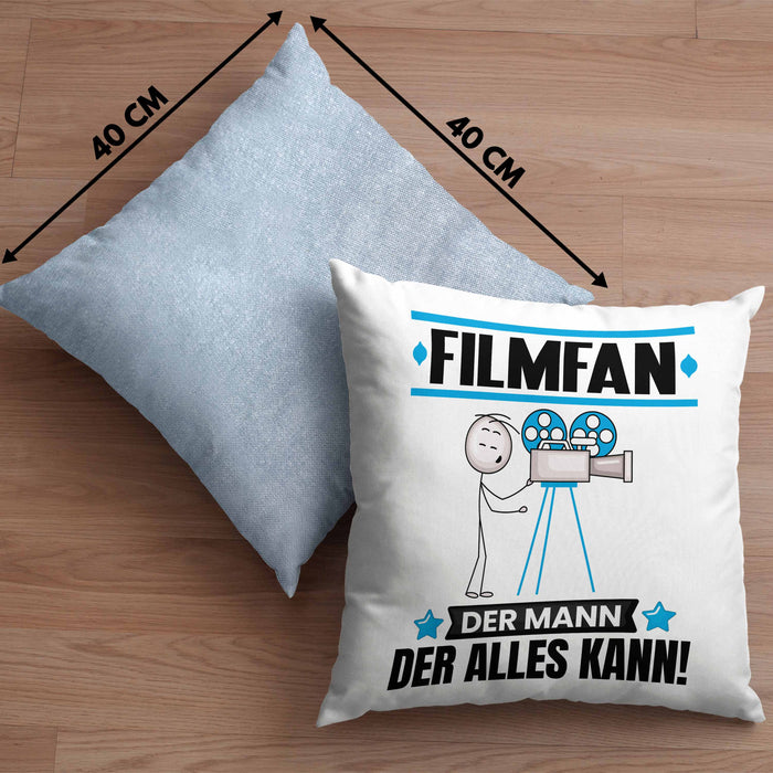 Filmfan Kissen mit Füllung 40x40 Geschenk für Filmfan Der Mann Der Alles Kann Geschenkidee zum Geburtstag (Grau) Blau Trendation