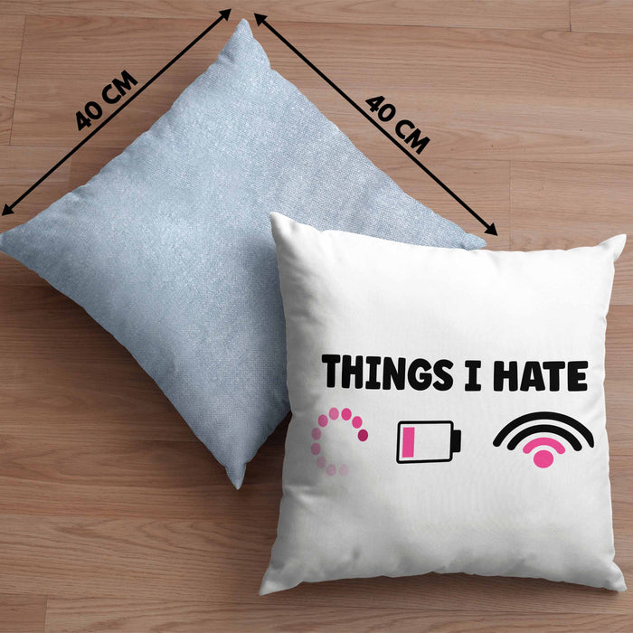 Lustige Programmiererin Computer Gaming Geschenk Kissen mit Füllung 40x40 Things I Hate Geschenkidee (Grau) Blau Trendation