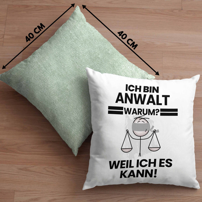 Anwalt Geschenk Kissen mit Füllung 40x40 Lustiger Spruch Ich Bin Anwalt Warum Weil Ich Es Kann Geschenkidee Bester Anwalt Geburtstag (Grau) Grün Trendation