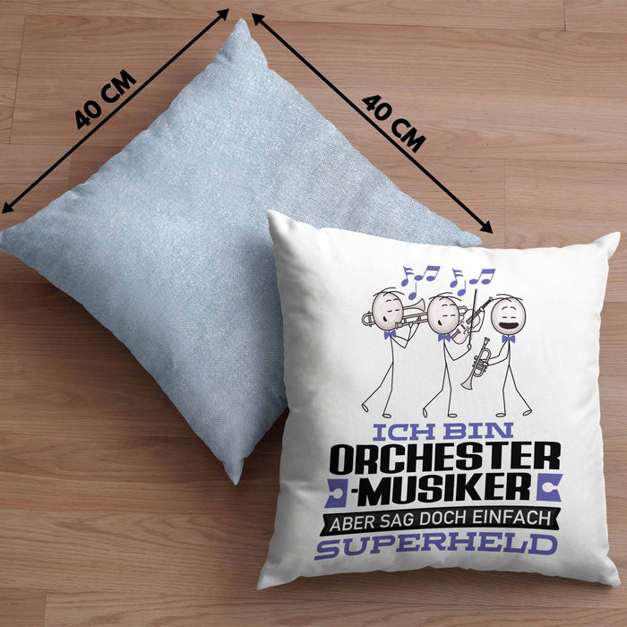 Orchestermusiker Geschenk Kissen mit Füllung 40x40 Ich Bin Orchestermusiker Aber Sag Doch Einfach Superheld Lustige Geschenkdiee für Orchestermusiker (Grau) Blau Trendation