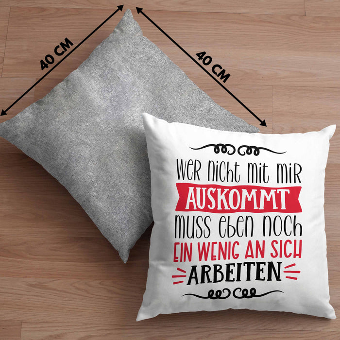 Lustige Kissen mit Füllung 40x40 mit Spruch als Geschenkidee Wer Nicht Mit Mir Auskommt (Grau) Grau Trendation