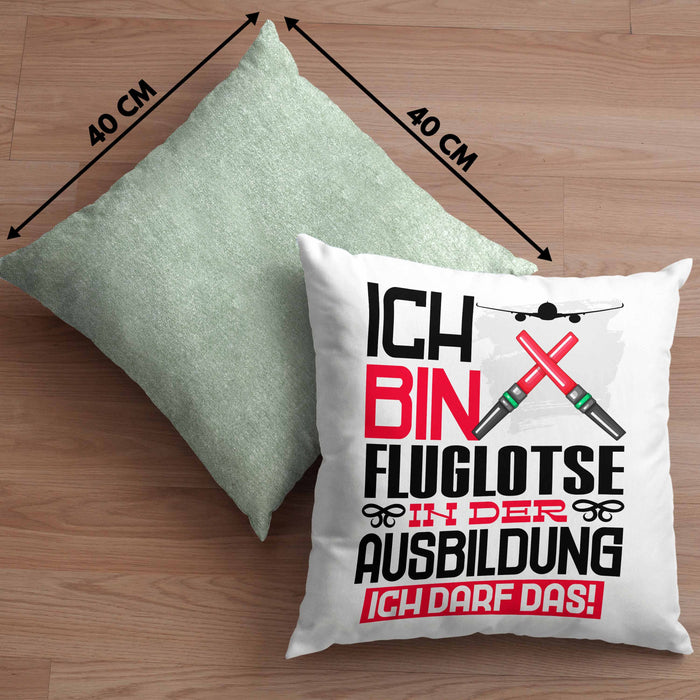 Fluglotse Ausbildung Kissen mit Füllung 40x40 Geschenk Ich Bin Fluglotse In Der Ausbildung Ich Darf Das Geschenkidee Spruch (Grau) Grün Trendation