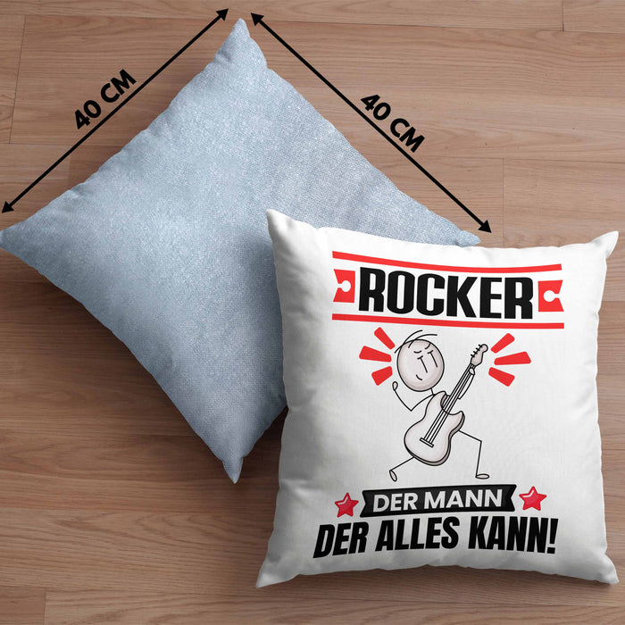 Rocker Kissen mit Füllung 40x40 Geschenk für Rocker Der Mann Der Alles Kann Geschenkidee zum Geburtstag (Grau) Blau Trendation