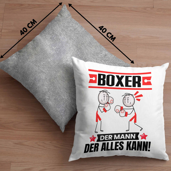 Boxer Kissen mit Füllung 40x40 Geschenk für Boxer Der Mann Der Alles Kann Geschenkidee zum Geburtstag (Grau) Grau Trendation
