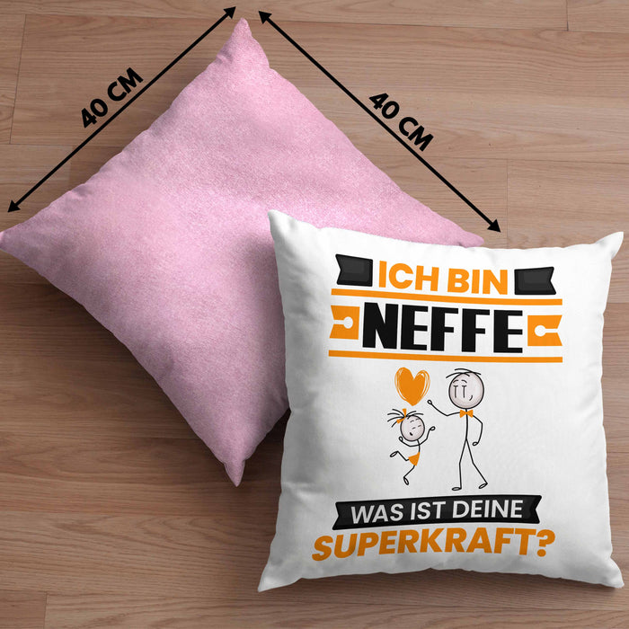 Neffe Kissen mit Füllung 40x40 Geschenk für Neffe Geburtstag Lustiger Spruch Was Ist Deine Superkraft (Grau) Rosa Trendation