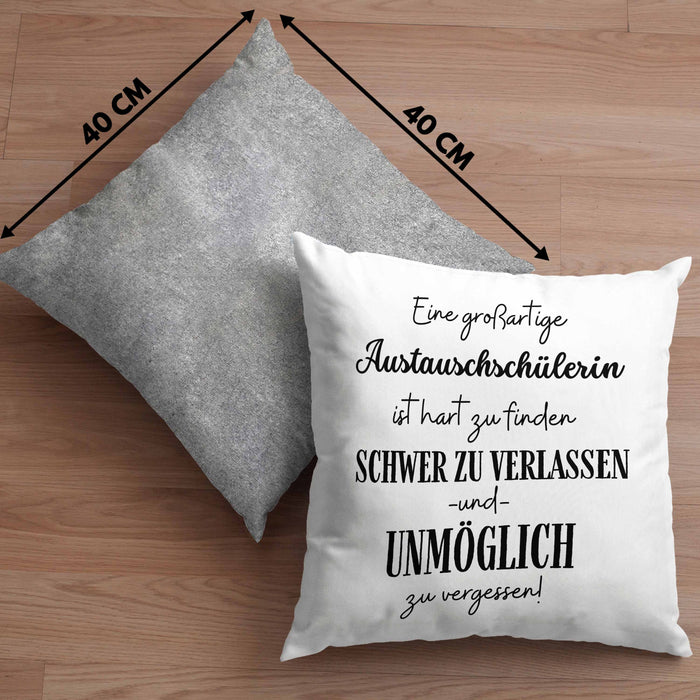Austauschschülerin Abschied Geschenk Kissen mit Füllung 40x40 Abschiedsgeschenk für Austauschschülerin Hart Zu Finden Schwer Zu Verlassen (Grau) Grau Trendation