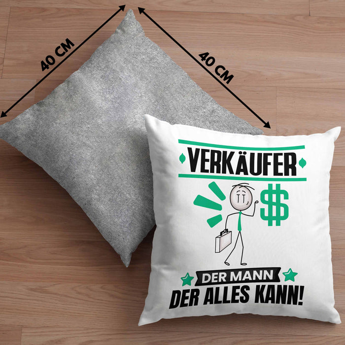 Verkäufer Kissen mit Füllung 40x40 Geschenk für Verkäufer Der Mann Der Alles Kann Geschenkidee zum Geburtstag (Grau) Grau Trendation