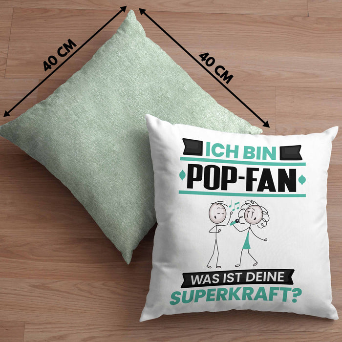 Pop-Fan Kissen mit Füllung 40x40 Geschenk für Pop-Fan Geburtstag Lustiger Spruch Was Ist Deine Superkraft (Grau) Grün Trendation