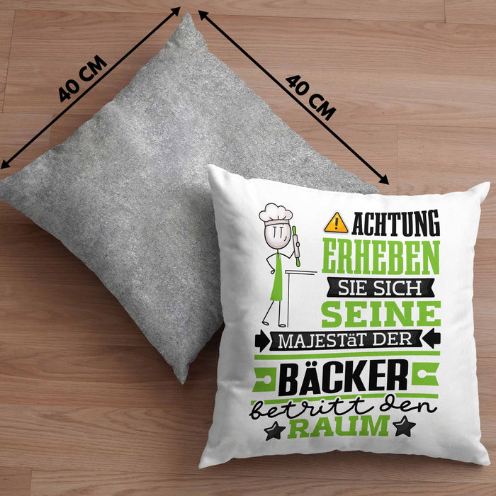 Bäcker Geschenk Kissen mit Füllung 40x40 Lustiger Spruch Erheben Sie Sich Der Bäcker Betritt den Raum (Grau) Grau Trendation