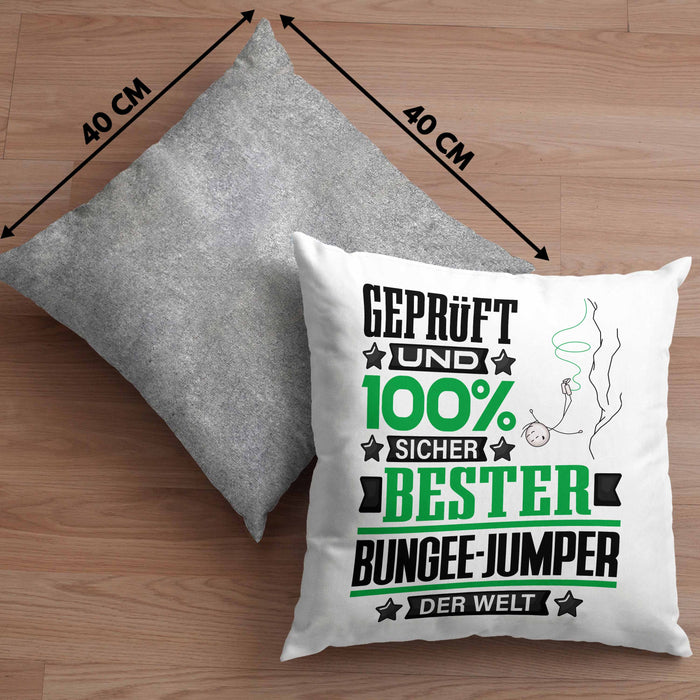 Bungee-Jumper Geschenk Lustiger Spruch für Bungee-Jumper Geschenkidee Bester Bungee-Jumper Der WeltKissen mit Füllung 40x40 (Grau) Grau Trendation