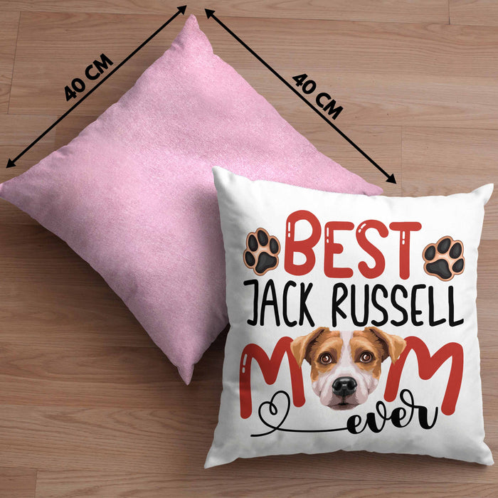 Jack Russell Mom Besitzerin Kissen mit Füllung 40x40 Geschenk Lustiger Spruch Geschenkidee Besitzerin Jack Russell Mama (Grau) Rosa Trendation