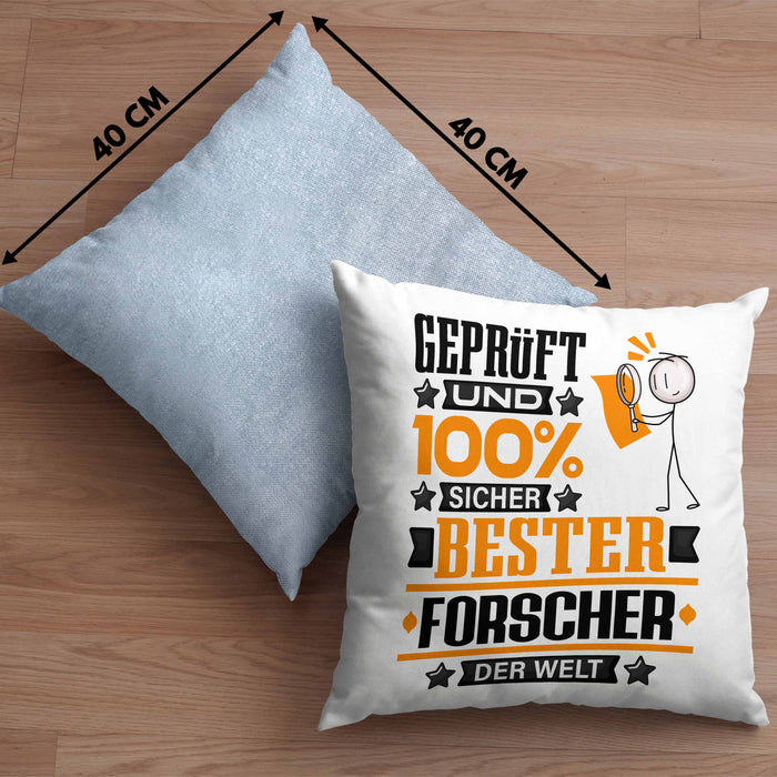 Forscher Geschenk Lustiger Spruch für Forscher Geschenkidee Bester Forscher Der WeltKissen mit Füllung 40x40 (Grau) Blau Trendation