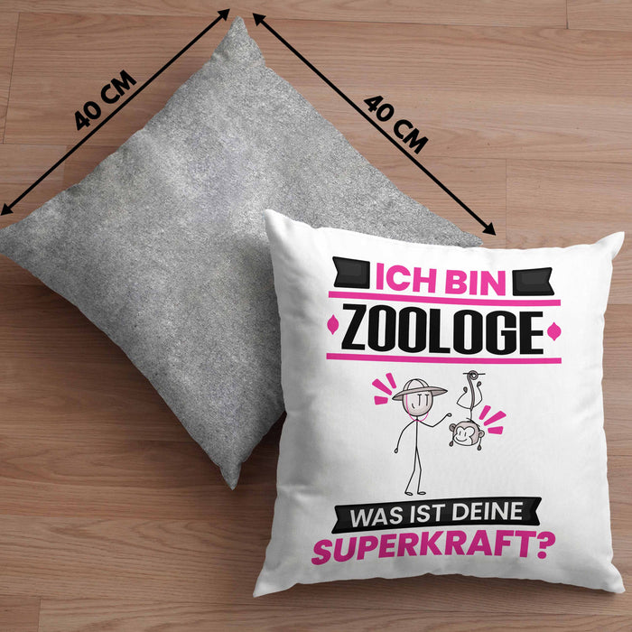 Zoologe Kissen mit Füllung 40x40 Geschenk für Zoologe Geburtstag Lustiger Spruch Was Ist Deine Superkraft (Grau) Grau Trendation
