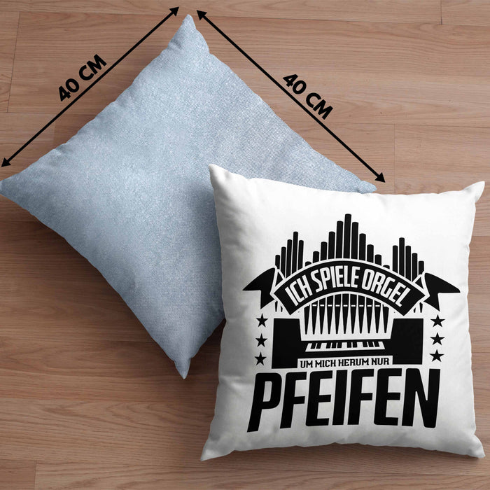 Orgel Kissen mit Füllung 40x40 Geschenkidee für Orgelspieler Geschenk Lustiger Spruch Nur Pfeifen (Grau) Blau Trendation