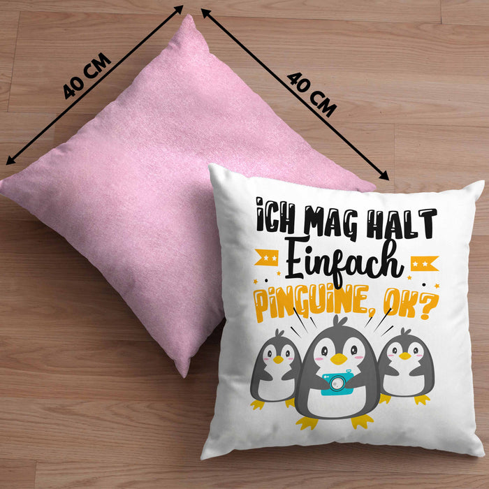 Pinguine Geschenk Kissen mit Füllung 40x40 Mädchen Geschenkdiee Pinguin-Liebhaberin Ich Mag Halt Einfach Pinguine Ok (Grau) Rosa Trendation