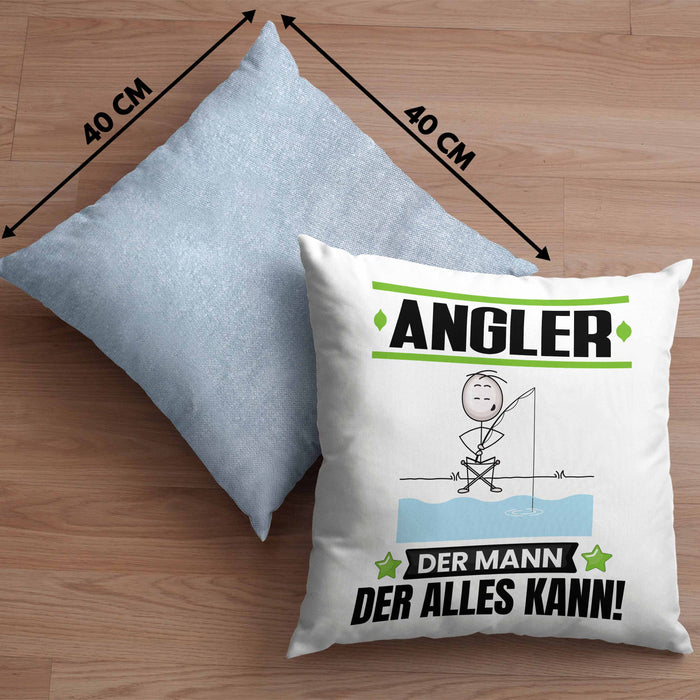 Angler Kissen mit Füllung 40x40 Geschenk für Angler Der Mann Der Alles Kann Geschenkidee zum Geburtstag (Grau) Blau Trendation