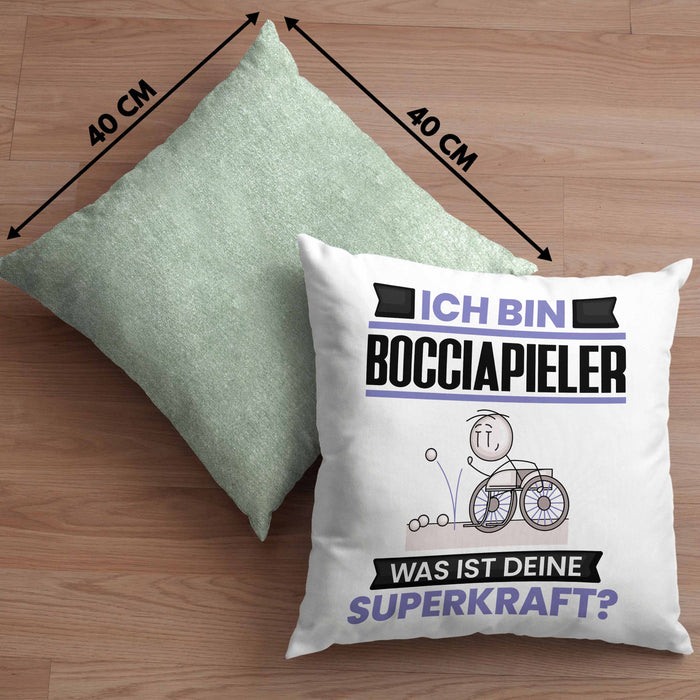 Bocciapieler Kissen mit Füllung 40x40 Geschenk für Bocciapieler Geburtstag Lustiger Spruch Was Ist Deine Superkraft (Grau) Grün Trendation