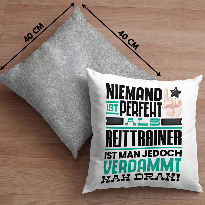 Reittrainer Geschenk Kissen mit Füllung 40x40 Lustige Geschenkidee für Reittrainer Geburtstag Niemand Ist Perfekt Aber Als Reittrainer Ist Man Nah Dran (Grau) Grau Trendation