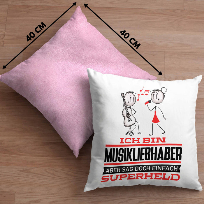 Musikliebhaber Geschenk Kissen mit Füllung 40x40 Ich Bin Musikliebhaber Aber Sag Doch Einfach Superheld Lustige Geschenkdiee für Musikliebhaber (Grau) Rosa Trendation