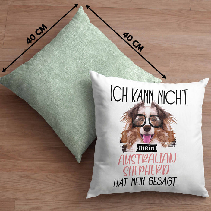 Australian Shepherd Besitzer Kissen mit Füllung 40x40 Geschenk Lustiger Spruch Geschenkidee Ich Kann Nicht Mein Australian Shepherd Hat Nein Gesagt (Grau) Grün Trendation