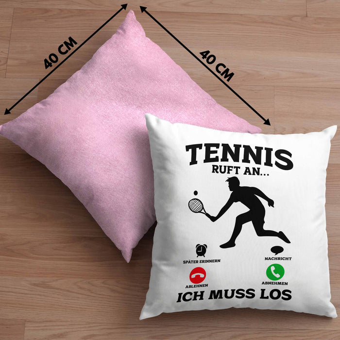 Tennis Kissen mit Füllung 40x40 Geschenk Lustige Kissen mit Füllung 40x40 Tennisfans - Geschenkidee Tennisspieler Ruft An (Grau) Rosa Trendation