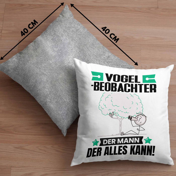 Vogelbeobachter Kissen mit Füllung 40x40 Geschenk für Vogelbeobachter Der Mann Der Alles Kann Geschenkidee zum Geburtstag (Grau) Grau Trendation