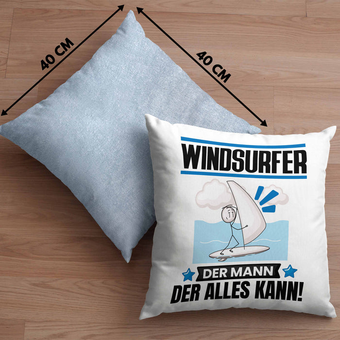 Windsurfer Kissen mit Füllung 40x40 Geschenk für Windsurfer Der Mann Der Alles Kann Geschenkidee zum Geburtstag (Grau) Blau Trendation