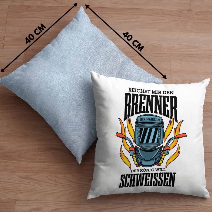 Schweißen Kissen mit Füllung 40x40 Geschenk Schmied Schweißer Geschenkidee Metallbauer (Grau) Blau Trendation