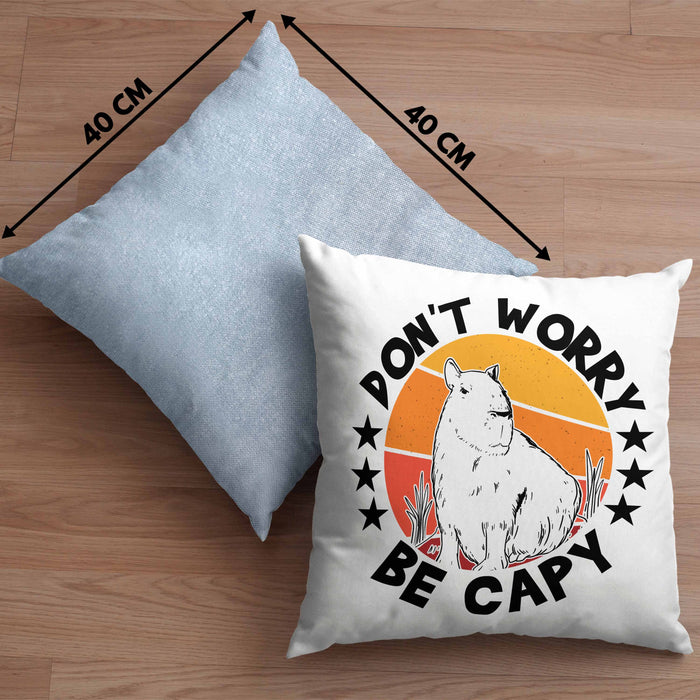 Don't Worry Be Capy Kissen mit Füllung 40x40 Capybara Tier Geschenk für Capybara Liebhaber (Grau) Blau Trendation