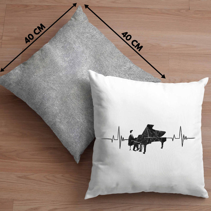 Kissen mit Füllung 40x40 Piano Geschenkidee für Klavierspieler Flügel-Motiv Herzschlag (Grau) Grau Trendation