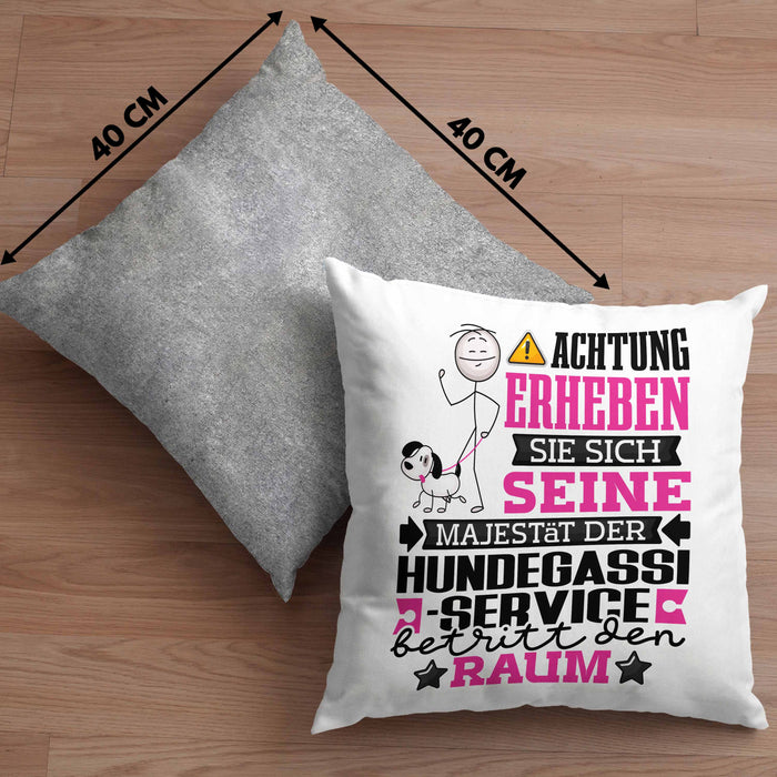 Hundegassi-Service Geschenk Kissen mit Füllung 40x40 Lustiger Spruch Erheben Sie Sich Der Hundegassi-Service Betritt den Raum (Grau) Grau Trendation