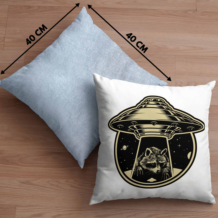 Waschbär Geschenk Kissen mit Füllung 40x40 Ufo Alien Waschbär-Liebhaber Geschenkdidee (Grau) Blau Trendation