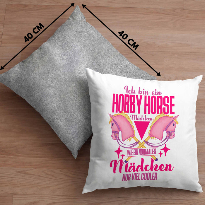Hobbyhorse Mädchen Kissen mit Füllung 40x40 Geschenk Hobby Horse Pferde (Grau) Grau Trendation