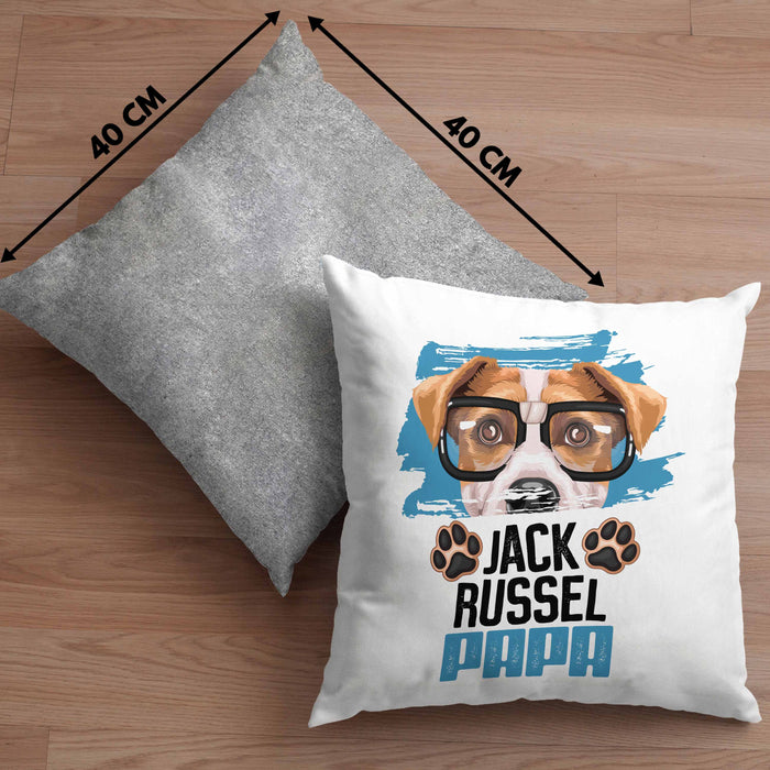 Jack Russell Papa Besitzer Kissen mit Füllung 40x40 Geschenk Lustiger Spruch Geschenkidee Jack Russell Liebhaber (Grau) Grau Trendation