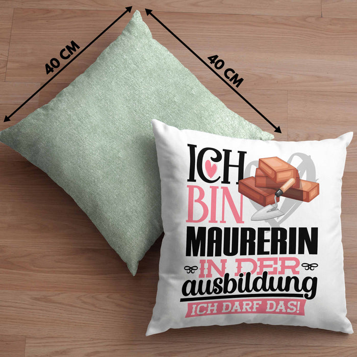 Maurerin Ausbildung Start Geschenk Kissen mit Füllung 40x40 Ich Bin Maurerin In Der Ausbildung Ich Darf Das Geschenkidee (Grau) Grün Trendation
