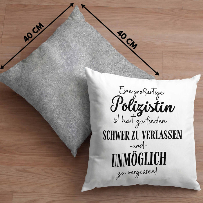 Polizistin Abschied Geschenk Kissen mit Füllung 40x40 Abschiedsgeschenk für Polizistin Hart Zu Finden Schwer Zu Verlassen (Grau) Grau Trendation