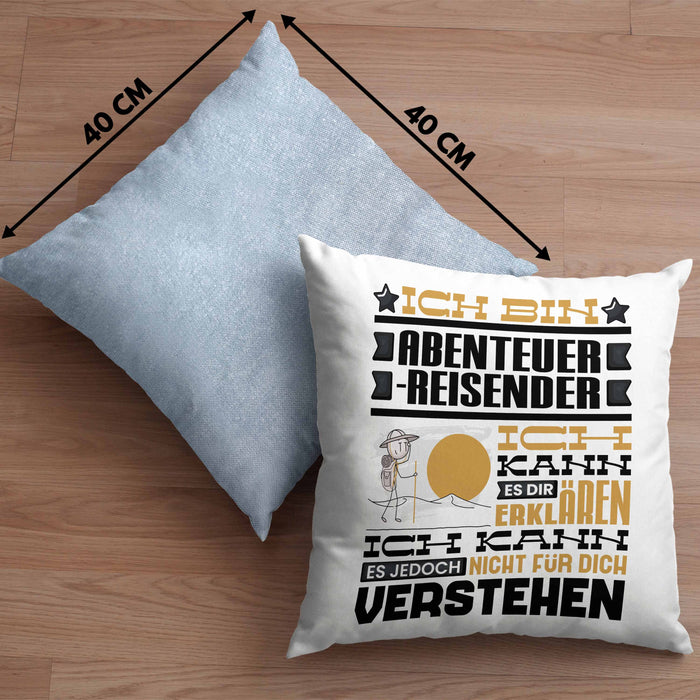 Abenteuerreisender Geschenk Kaffee-Kissen mit Füllung 40x40 Geschenkidee für Abenteuerreisender Ich Bin Abenteuerreisender Ich Kann Es Dir Erklären Jedoch Nicht Für Dich Verstehen Spruch Lustig (Grau) Blau Trendation